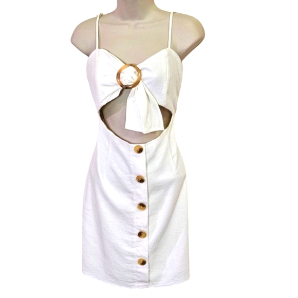 Sabo Skirt Dresses & Skirts - SABO Skirt Bella White Cut-Out Dress with Beige Button Detail, Large,NWT